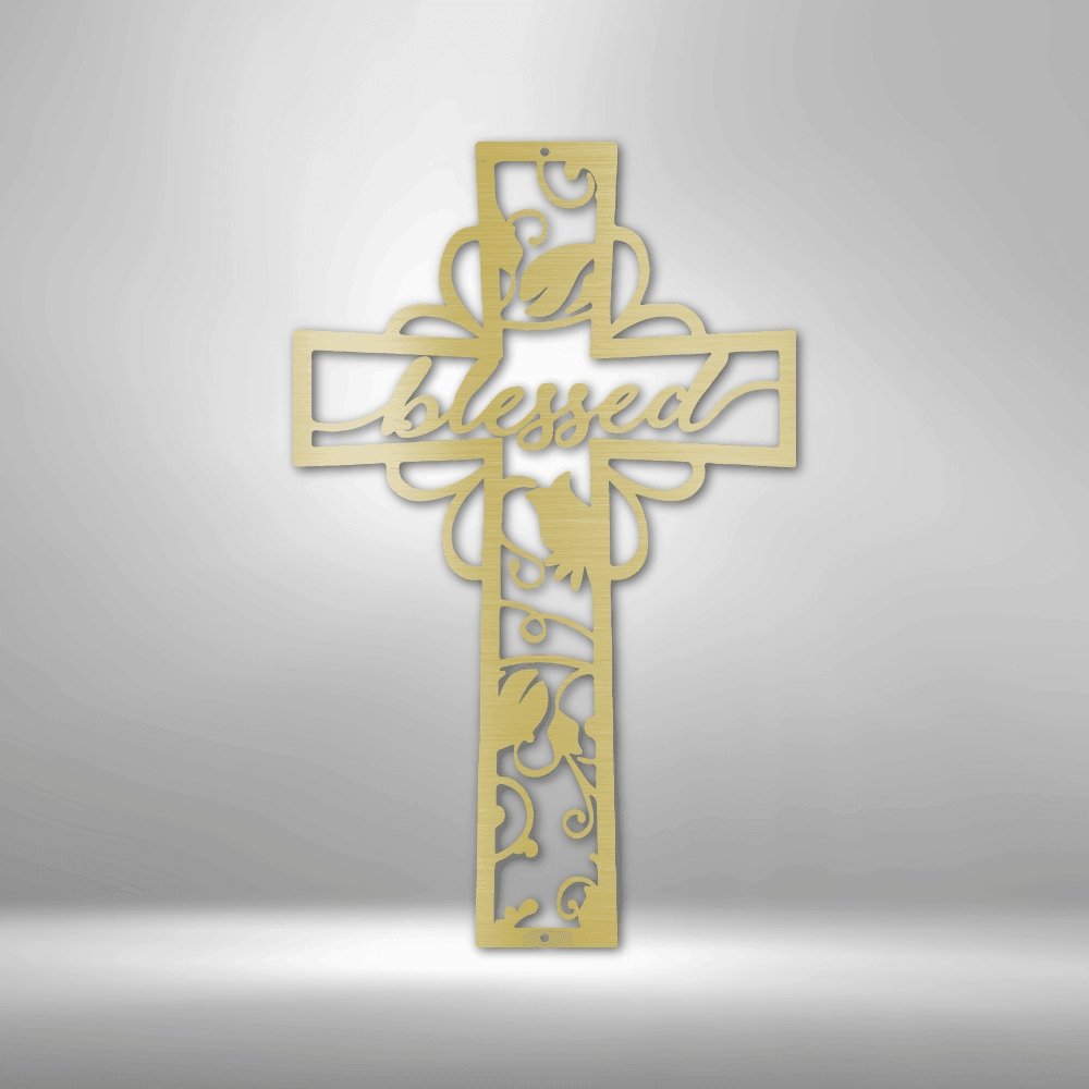 Blessed Cross Steel Sign - Inspirational Metal Wall Art with Religious Symbolism - Stylinsoul