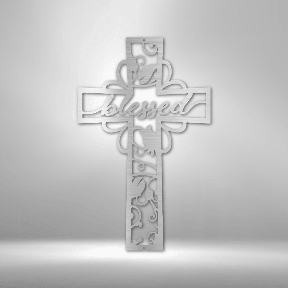 Blessed Cross Steel Sign - Inspirational Metal Wall Art with Religious Symbolism - Stylinsoul