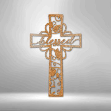 Blessed Cross Steel Sign - Inspirational Metal Wall Art with Religious Symbolism - Stylinsoul