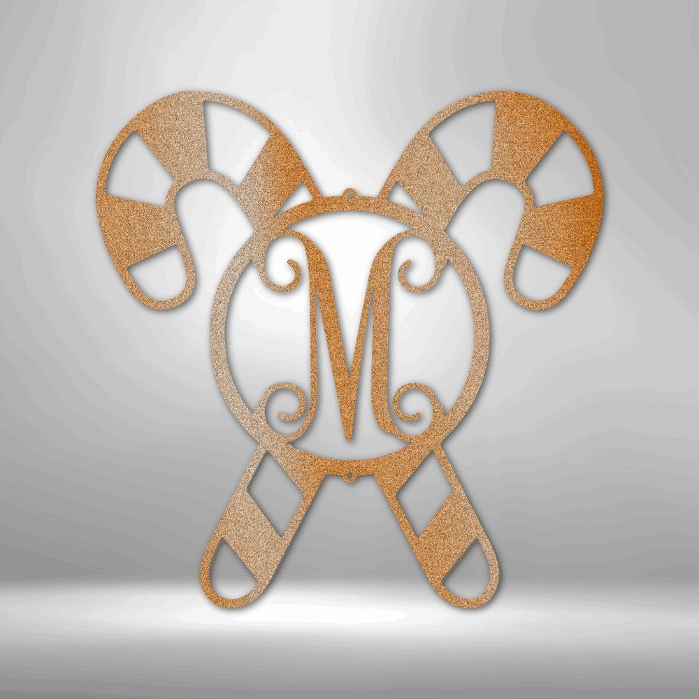 Candy Cane Sign Monogram - Christmas Metal Wall Art for Festive Home Decor - Stylinsoul