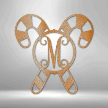 Candy Cane Sign Monogram - Christmas Metal Wall Art for Festive Home Decor - Stylinsoul
