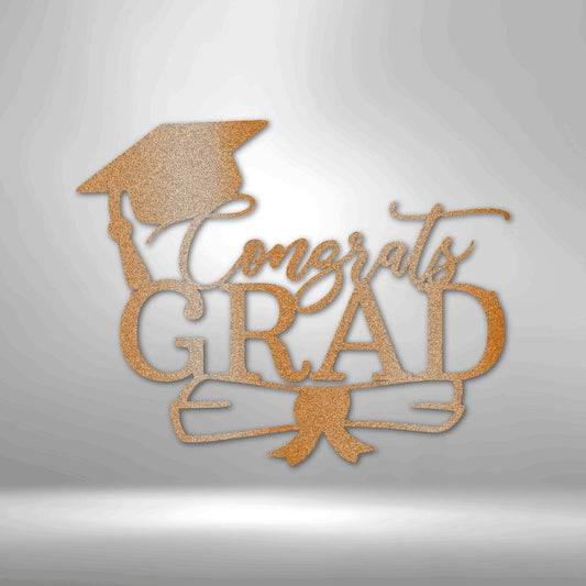 Congrats Grad Cap Steel Sign - Graduation Metal Wall Art for Celebration - Stylinsoul