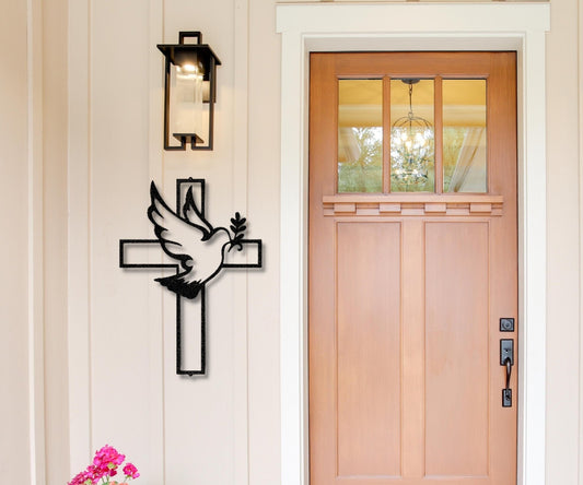 Cross Dove Wall Art - Peace Cross Sign - Christian Metal Wall Art - Stylinsoul
