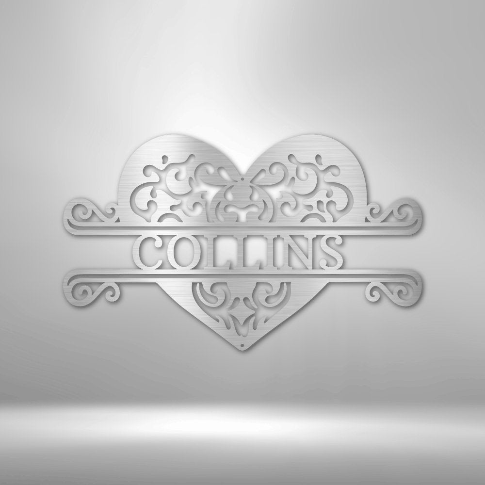 Fancy Heart Monogram Steel Sign - Personalized Metal Wall Art for Romantic Decor - Stylinsoul