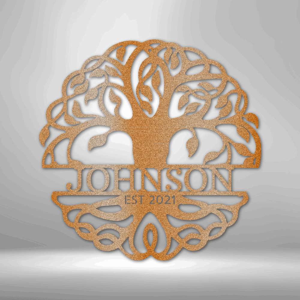 Fancy Tree of Life Monogram Steel Sign - Personalized Metal Wall Art for Nature Lovers - Stylinsoul
