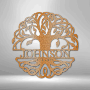 Fancy Tree of Life Monogram Steel Sign - Personalized Metal Wall Art for Nature Lovers - Stylinsoul