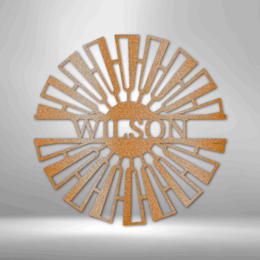 Fancy Windmill Monogram Steel Sign - Personalized Metal Wall Decor for Farmhouse - Stylinsoul