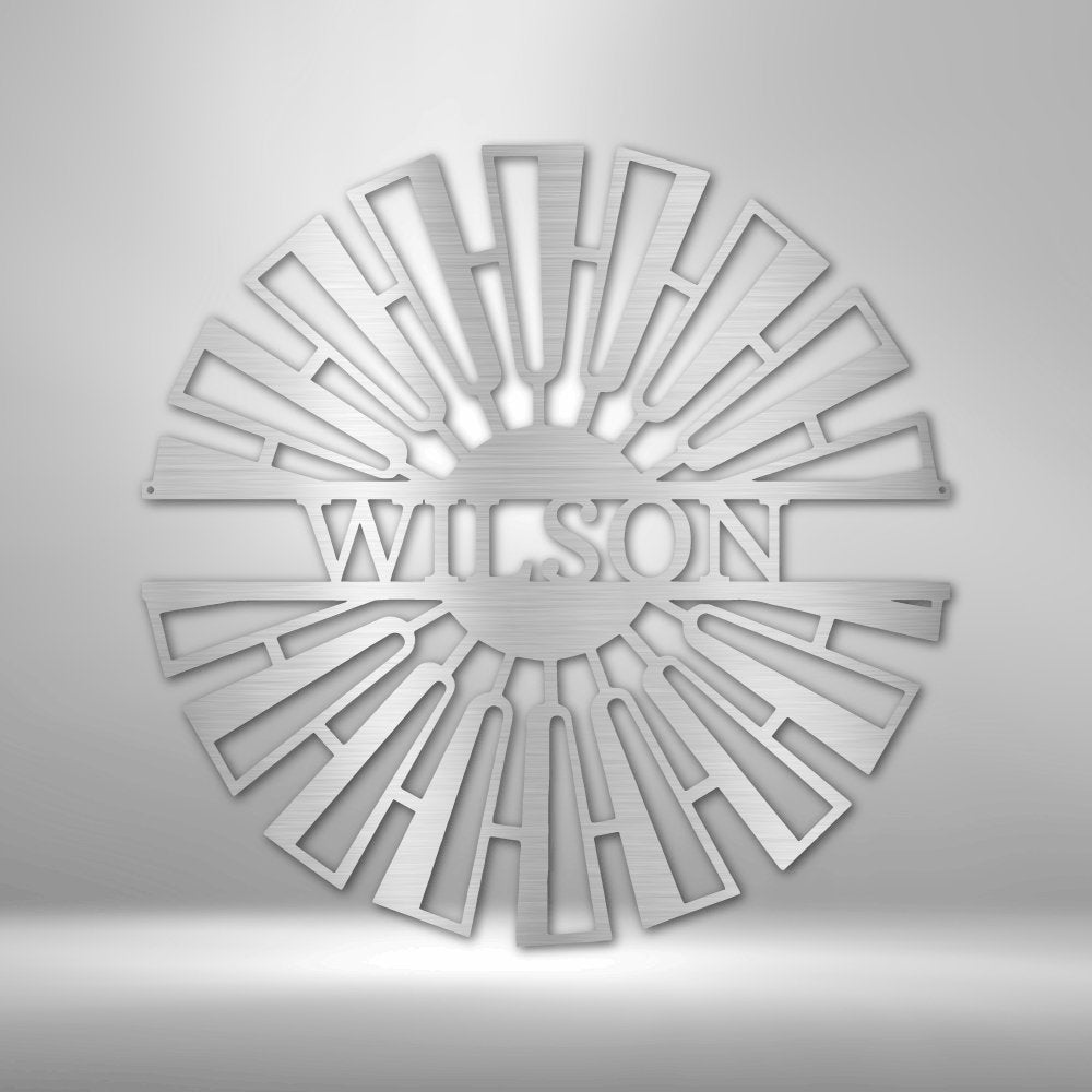 Fancy Windmill Monogram Steel Sign - Personalized Metal Wall Decor for Farmhouse - Stylinsoul