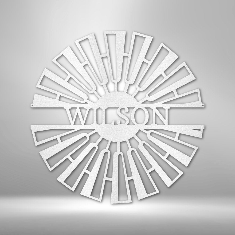 Fancy Windmill Monogram Steel Sign - Personalized Metal Wall Decor for Farmhouse - Stylinsoul