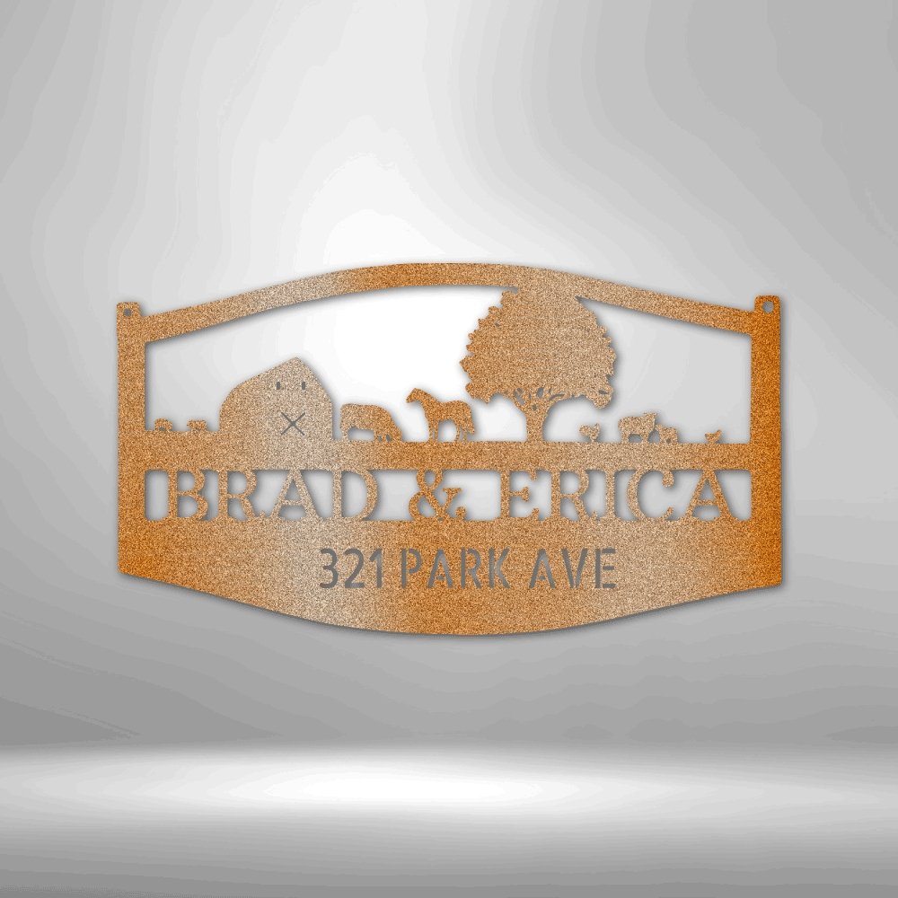 Farm Scene Monogram Steel Sign - Personalized Metal Wall Art for Farm-inspired Decor - Stylinsoul