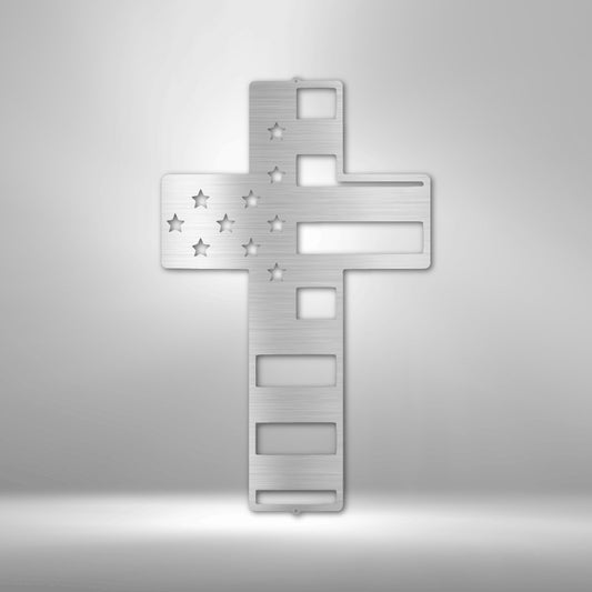 Flag Cross Steel Sign - Patriotic Metal Wall Art with Religious Symbolism - Stylinsoul