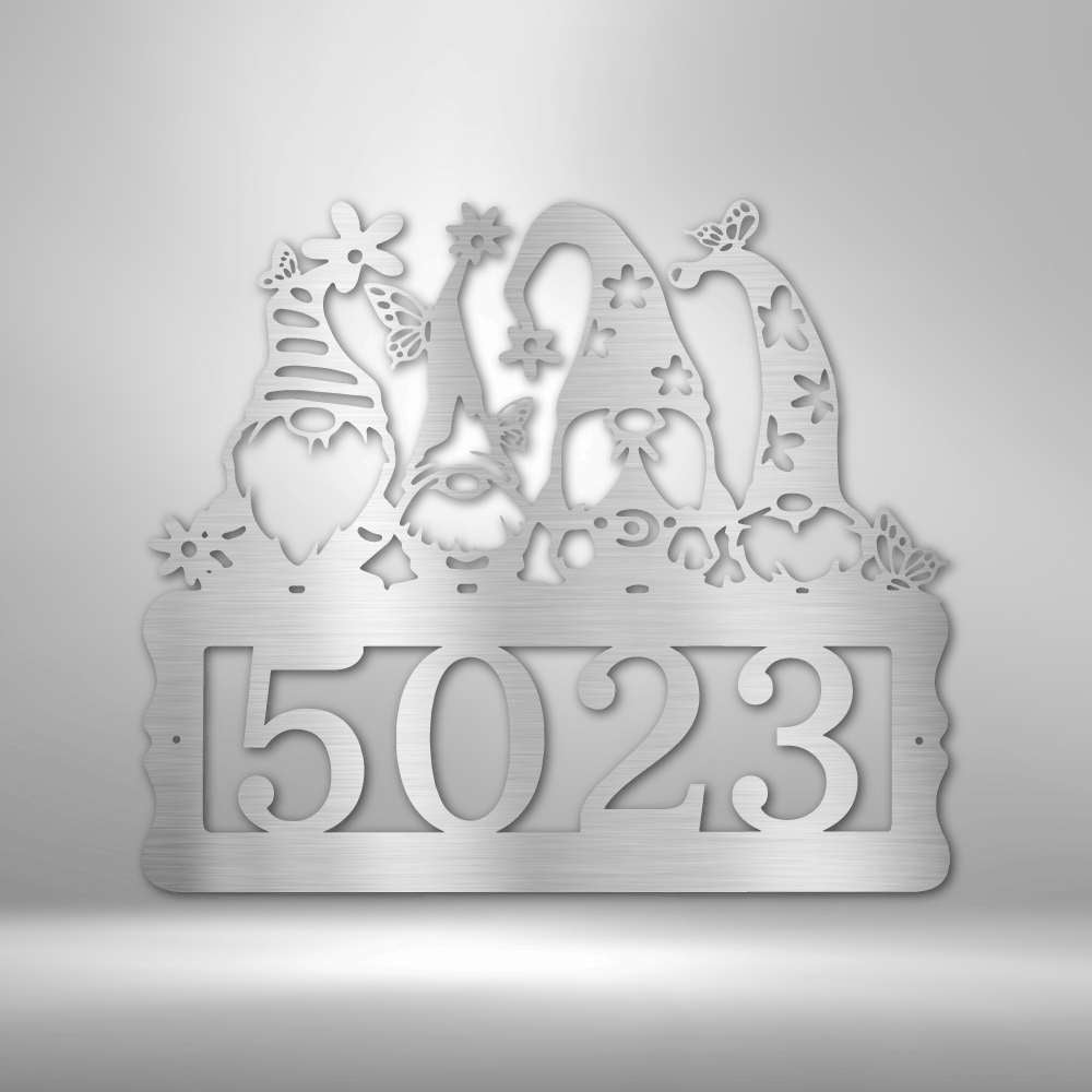 Gnome Address Sign Steel Sign - Personalized Metal Wall Art for Outdoor Address Display - Stylinsoul