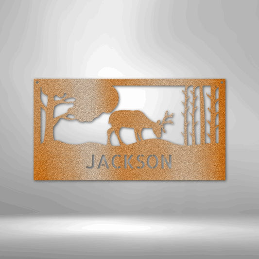 Grazing Deer Monogram Steel Sign - Personalized Metal Wall Art for Nature Lovers - Stylinsoul