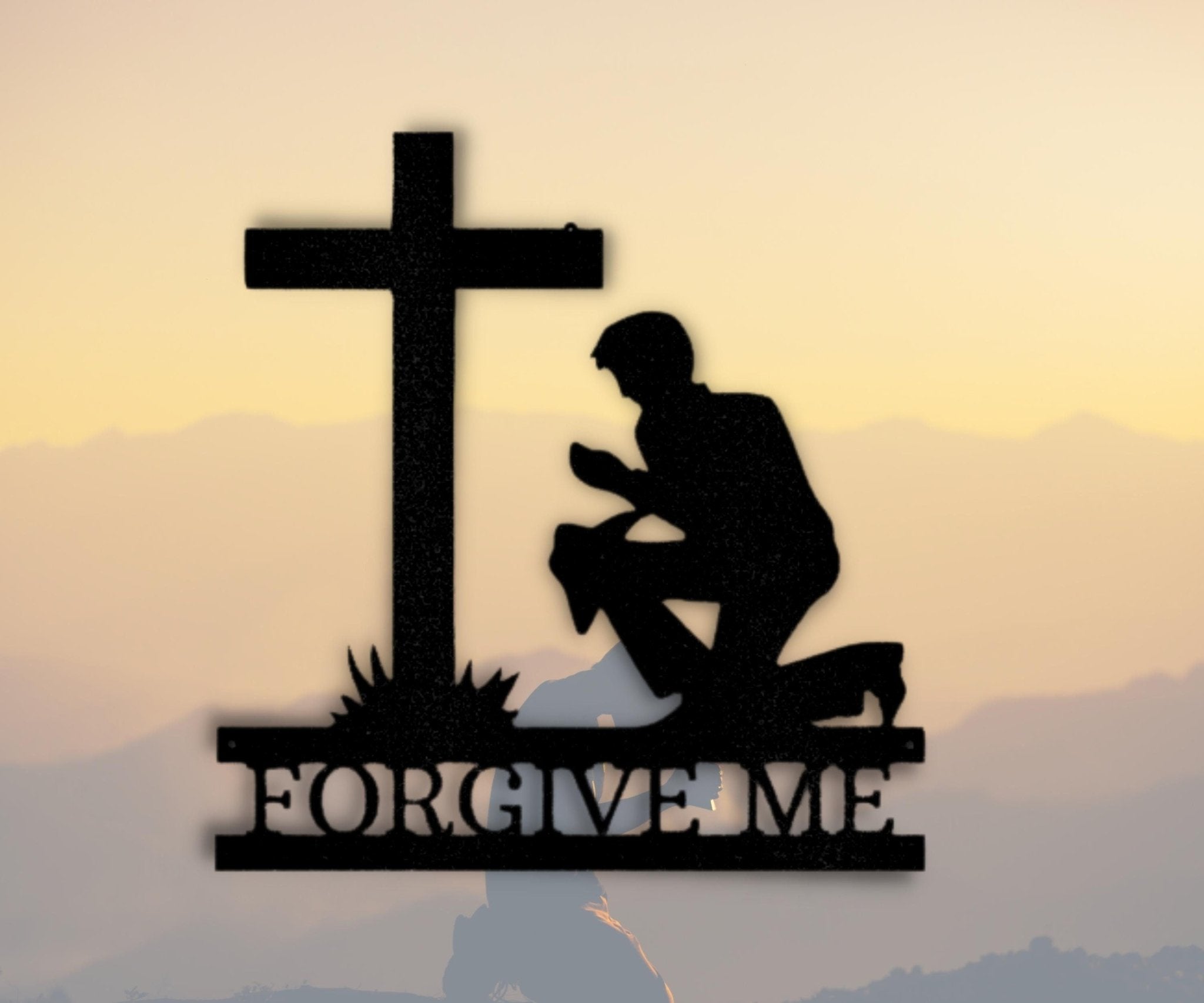 Kneeling Man Wall Sign - Custom Easter Cross Home Decor for Patriotic and Christian Themes - Stylinsoul