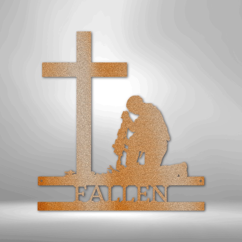 Kneeling Soldier Monogram Steel Sign - Personalized Metal Wall Art for Patriotic Decor - Stylinsoul