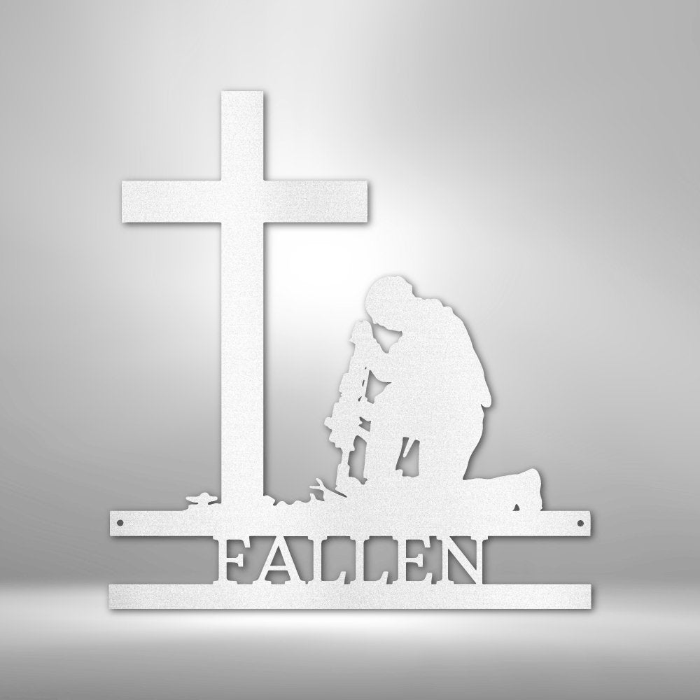 Kneeling Soldier Monogram Steel Sign - Personalized Metal Wall Art for Patriotic Decor - Stylinsoul