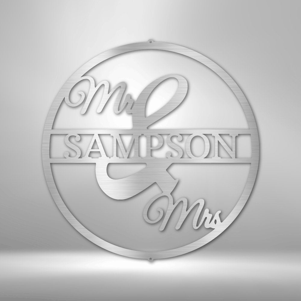 Mr and Mrs Circle Monogram Steel Sign - Personalized Metal Wall Art for Wedding Decor - Stylinsoul