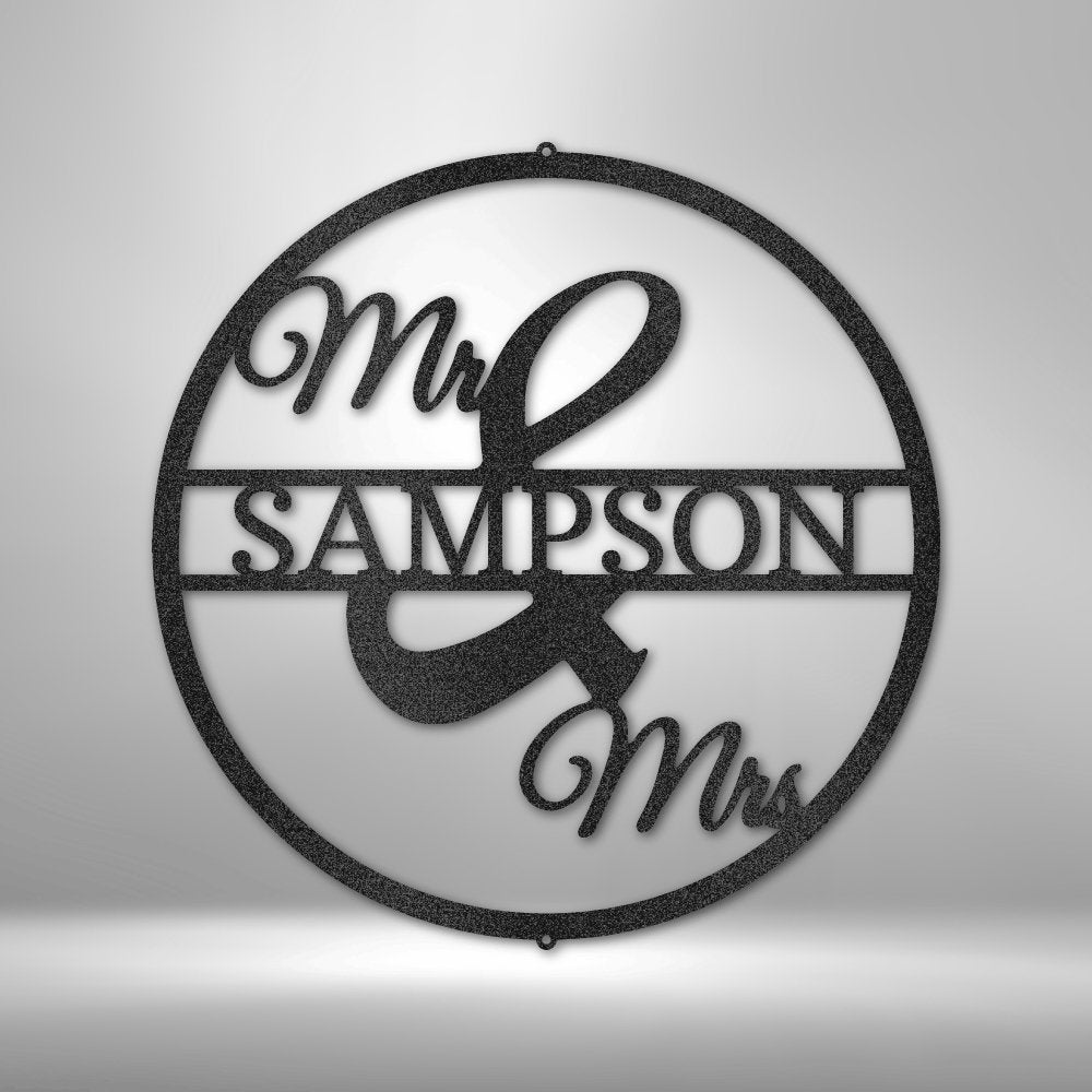 Mr and Mrs Circle Monogram Steel Sign - Personalized Metal Wall Art for Wedding Decor - Stylinsoul