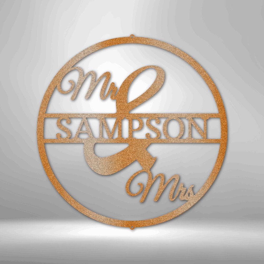 Mr and Mrs Circle Monogram Steel Sign - Personalized Metal Wall Art for Wedding Decor - Stylinsoul