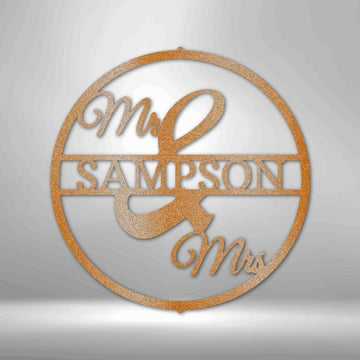 Mr and Mrs Circle Monogram Steel Sign - Personalized Metal Wall Art for Wedding Decor - Stylinsoul