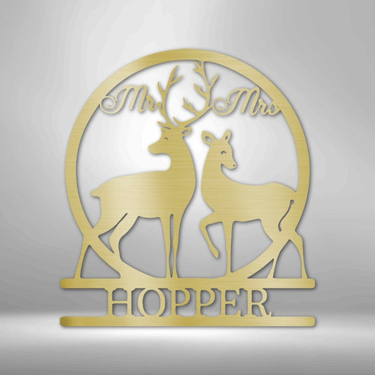 Mr and Mrs Deer Monogram Steel Sign - Personalized Metal Wall Art for Nature-inspired Decor - Stylinsoul