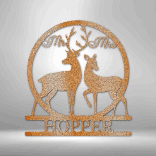 Mr and Mrs Deer Monogram Steel Sign - Personalized Metal Wall Art for Nature-inspired Decor - Stylinsoul