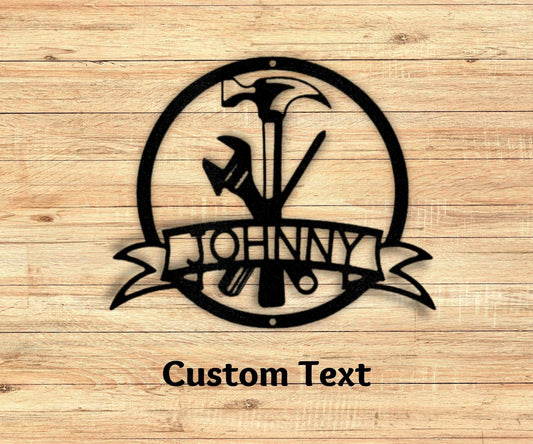 Personalized Workshop Metal Sign - Papa's Tool Man Wall Monogram - Custom Garage Sign - Stylinsoul