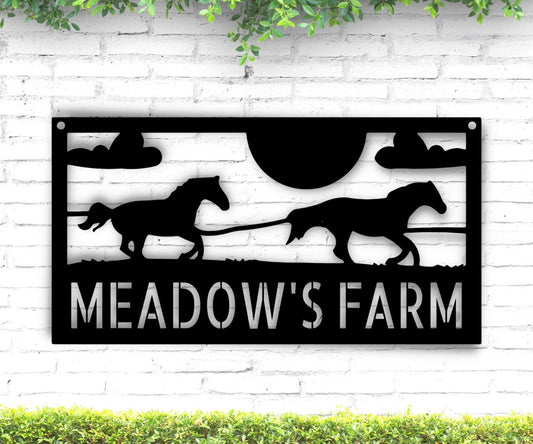 Racing Horses Ranch Metal Sign - Personalized Welcome Sign for Farmhouse Decor - Stylinsoul