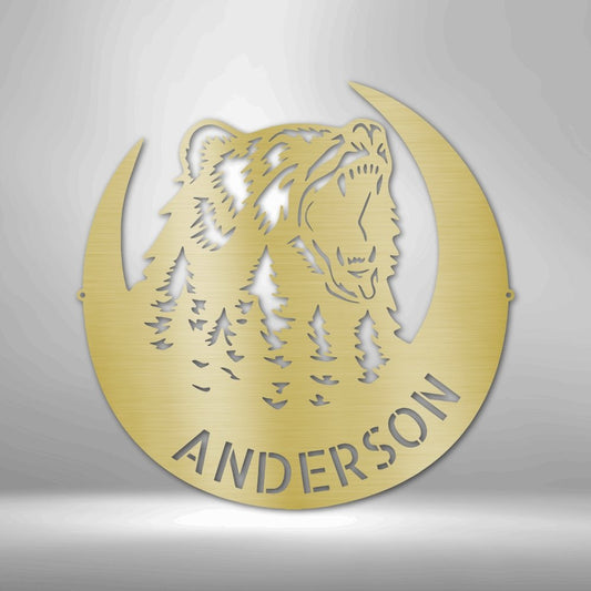 Roaring Bear Monogram Steel Sign - Personalized Metal Wall Art for Nature Enthusiasts - Stylinsoul