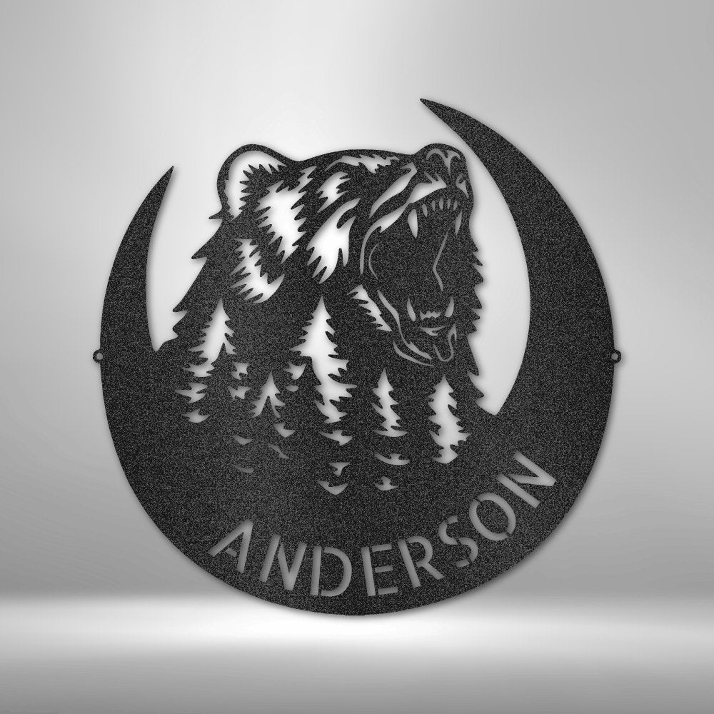 Roaring Bear Monogram Steel Sign - Personalized Metal Wall Art for Nature Enthusiasts - Stylinsoul