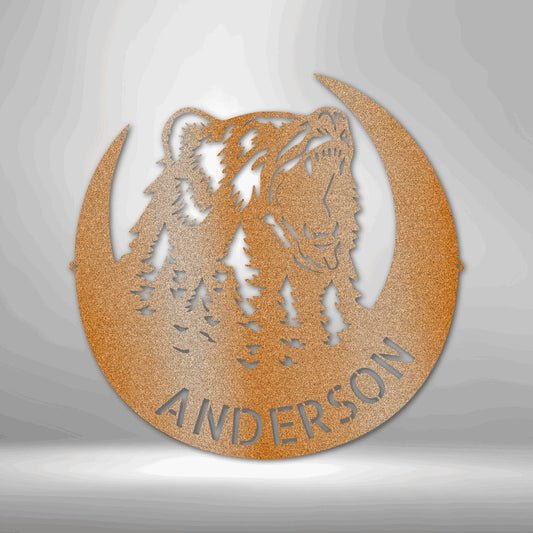 Roaring Bear Monogram Steel Sign - Personalized Metal Wall Art for Nature Enthusiasts - Stylinsoul