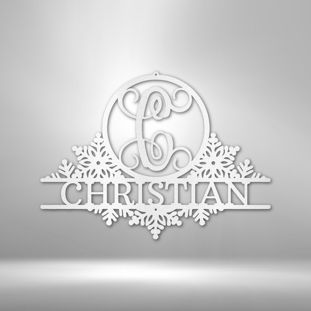 Snowfall Initial Monogram Steel Sign - Personalized Metal Wall Art for Winter Decor - Stylinsoul