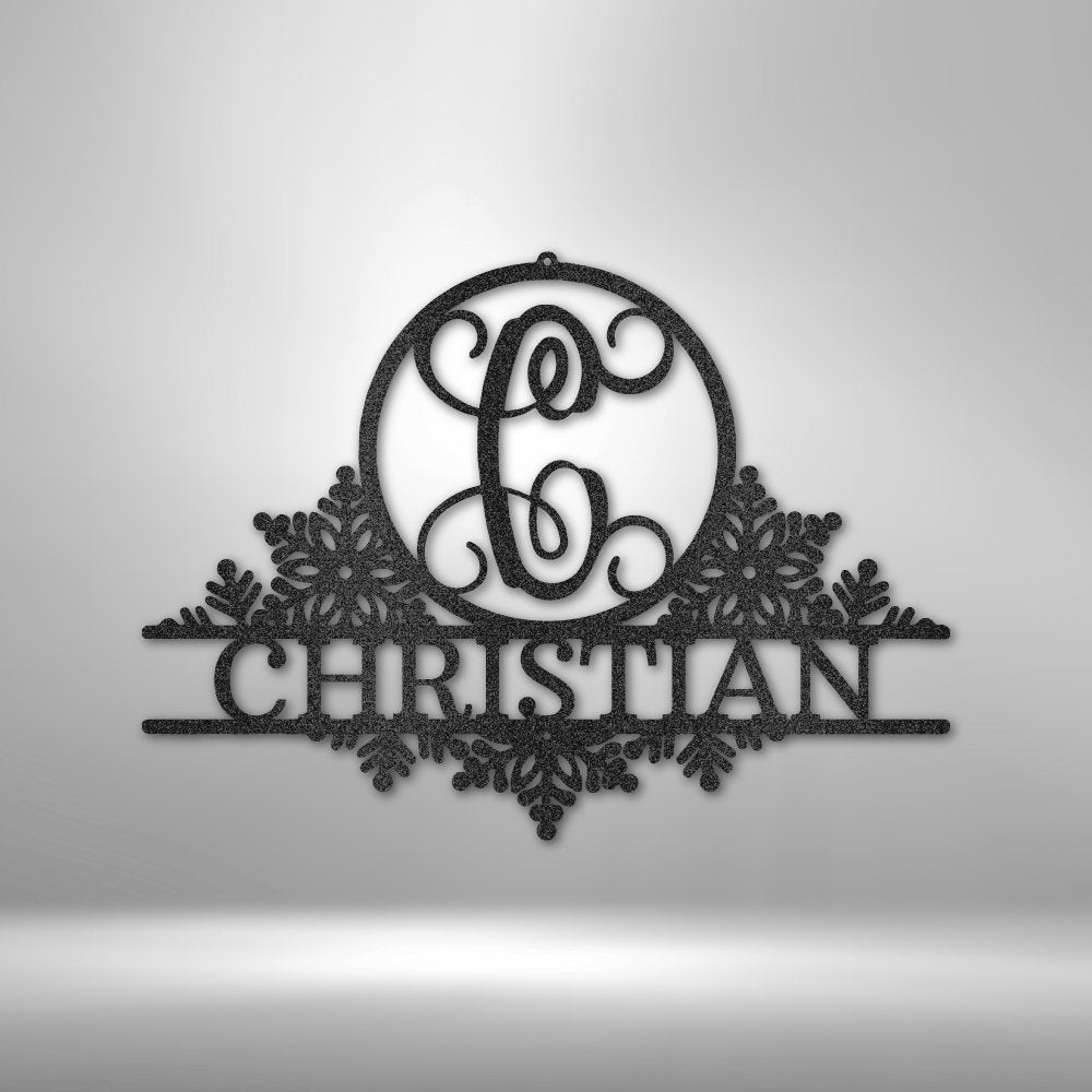 Snowfall Initial Monogram Steel Sign - Personalized Metal Wall Art for Winter Decor - Stylinsoul