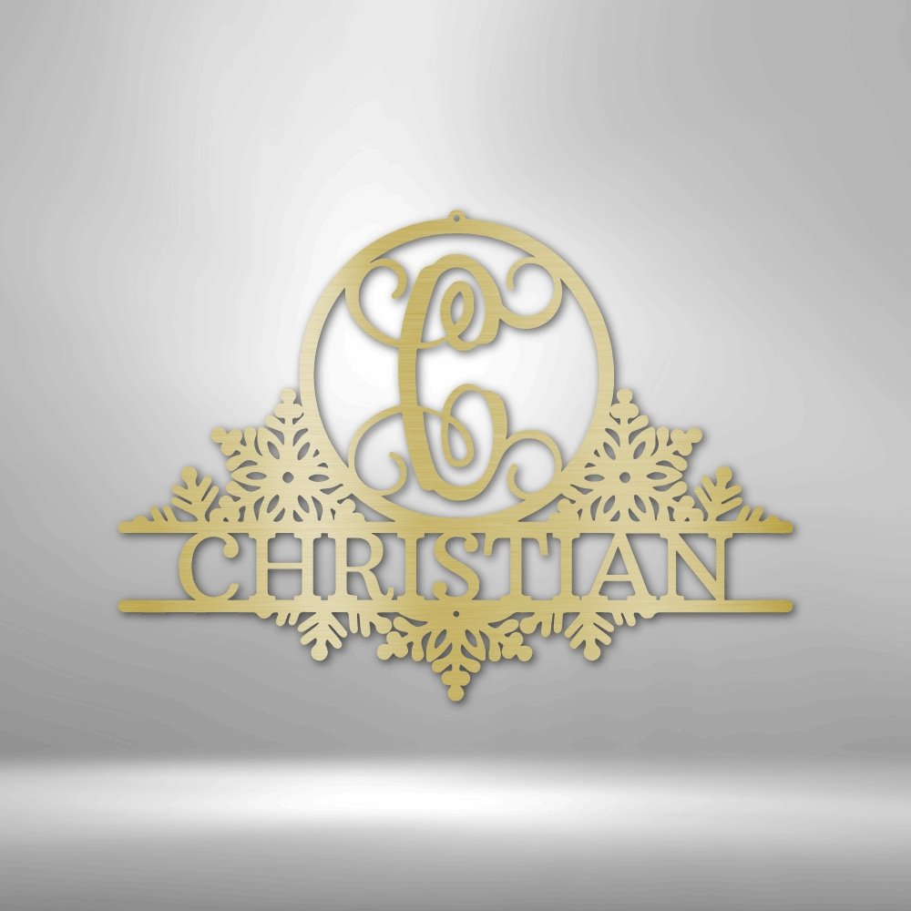 Snowfall Initial Monogram Steel Sign - Personalized Metal Wall Art for Winter Decor - Stylinsoul