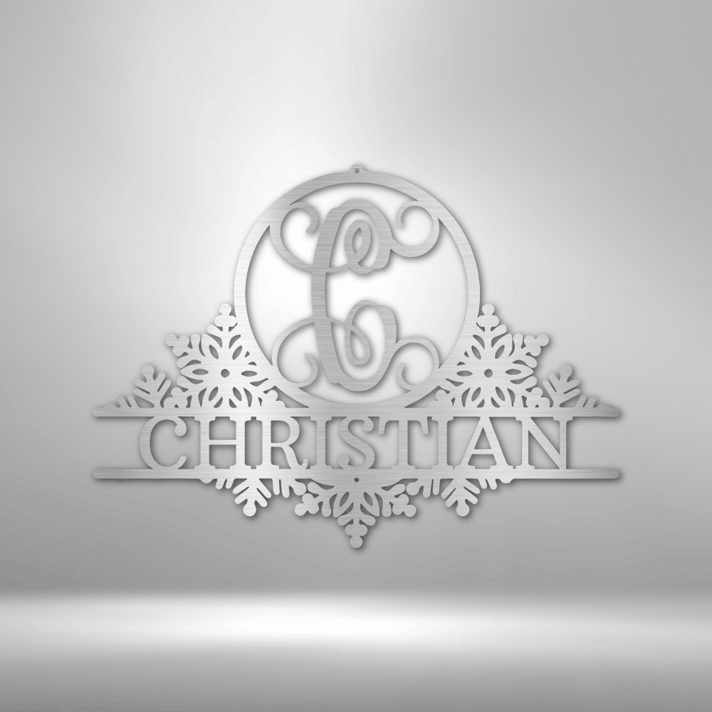 Snowfall Initial Monogram Steel Sign - Personalized Metal Wall Art for Winter Decor - Stylinsoul