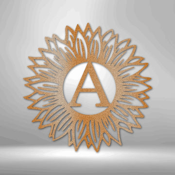 Sunflower Initial Steel Sign - Personalized Metal Wall Art for Nature-inspired Home Decor - Stylinsoul
