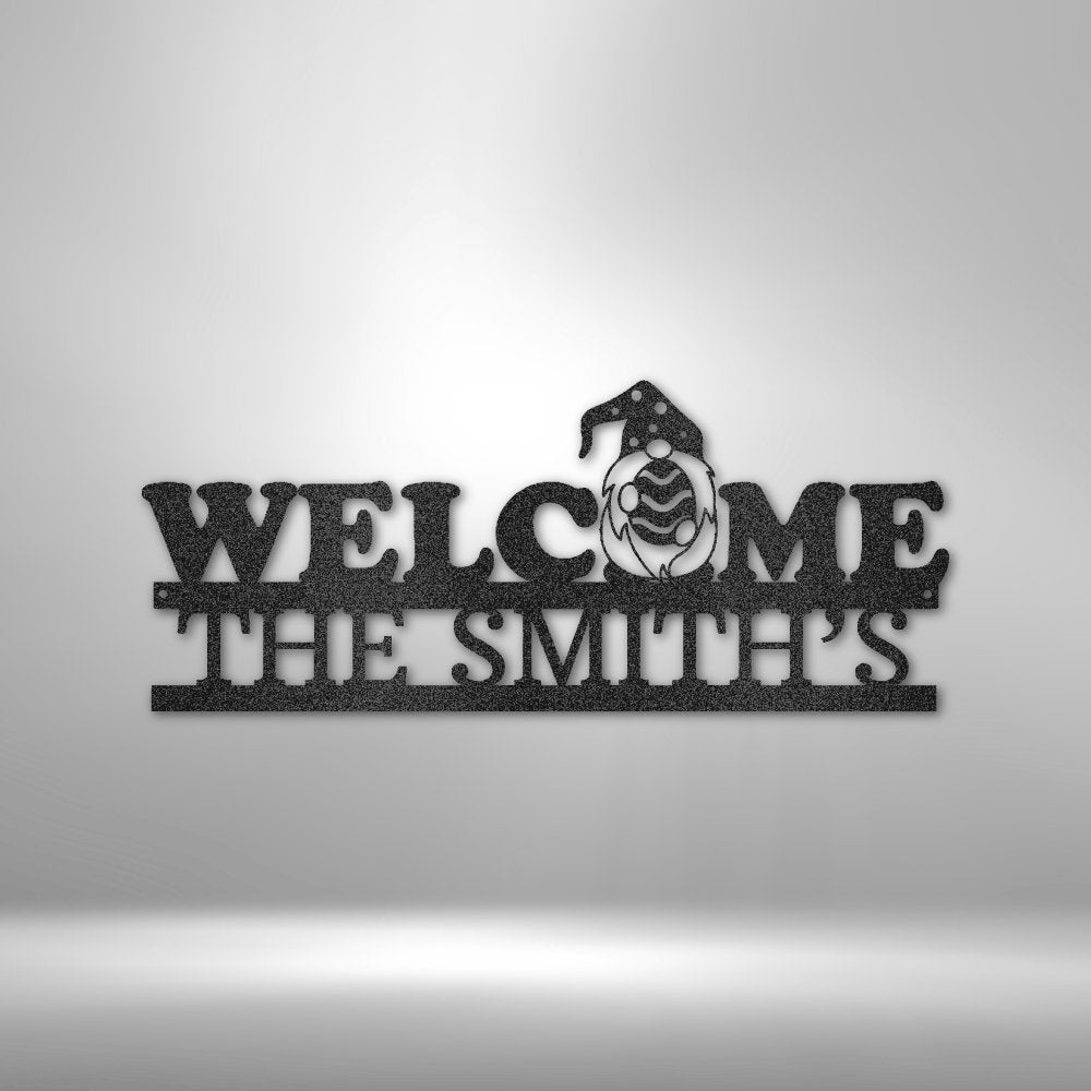 Welcome Gnome Monogram Steel Sign - Personalized Metal Wall Art for Outdoor Entryway - Stylinsoul