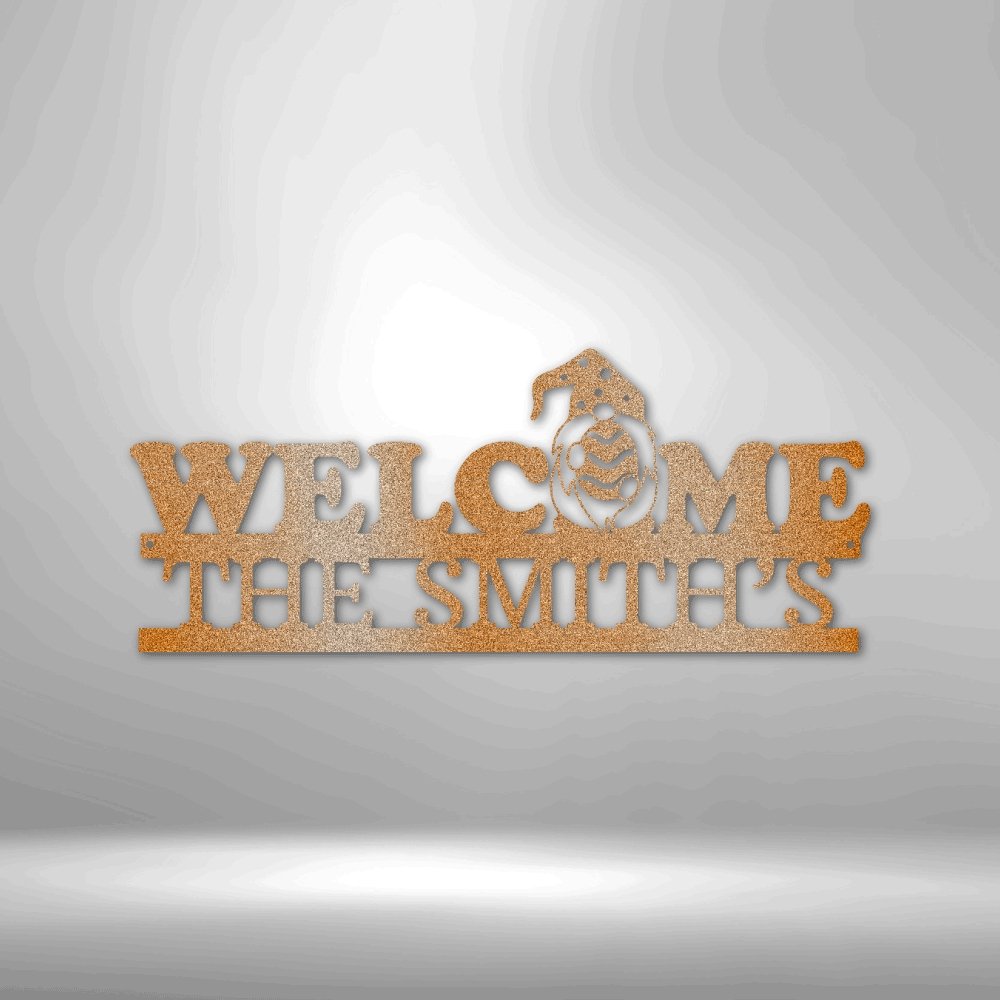 Welcome Gnome Monogram Steel Sign - Personalized Metal Wall Art for Outdoor Entryway - Stylinsoul