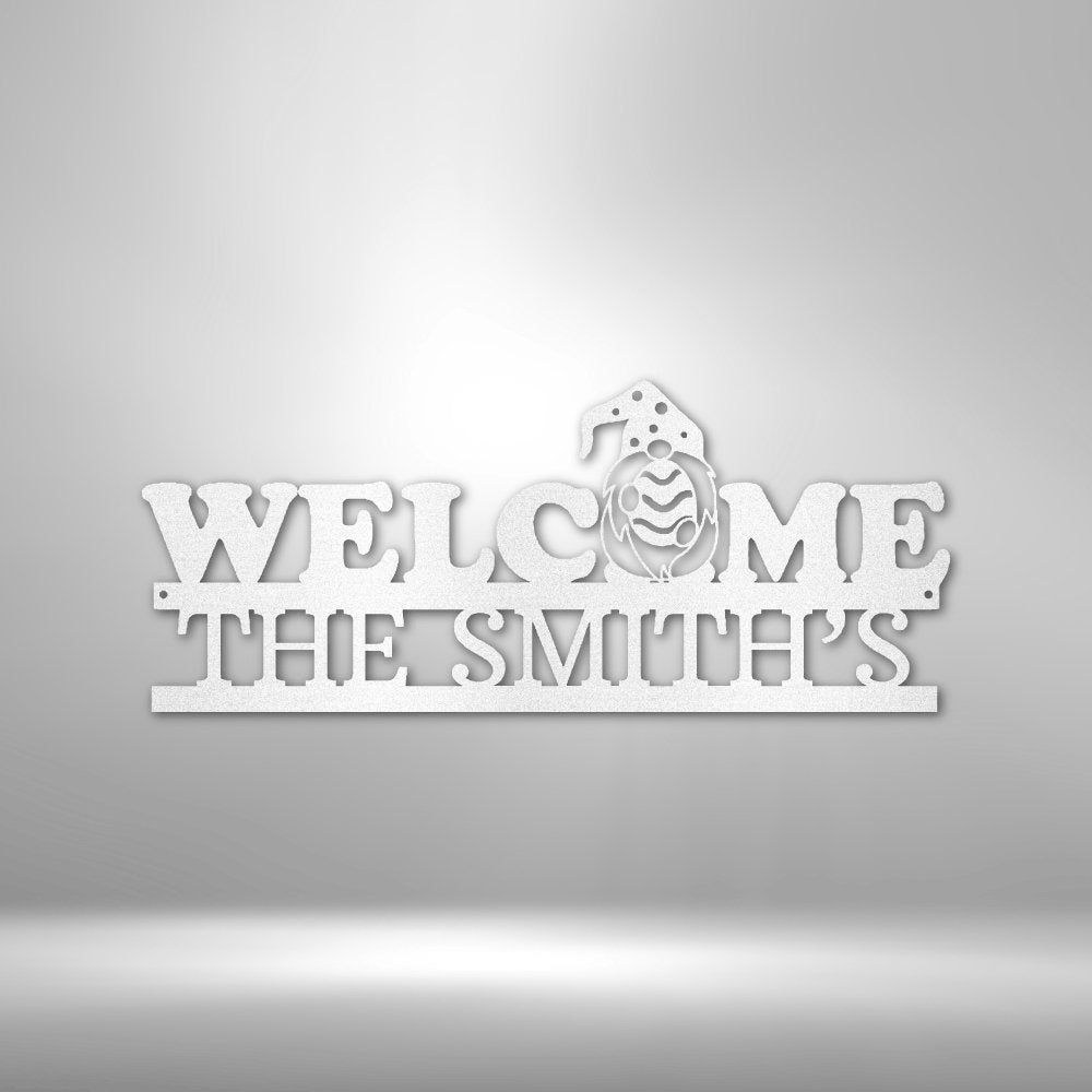 Welcome Gnome Monogram Steel Sign - Personalized Metal Wall Art for Outdoor Entryway - Stylinsoul