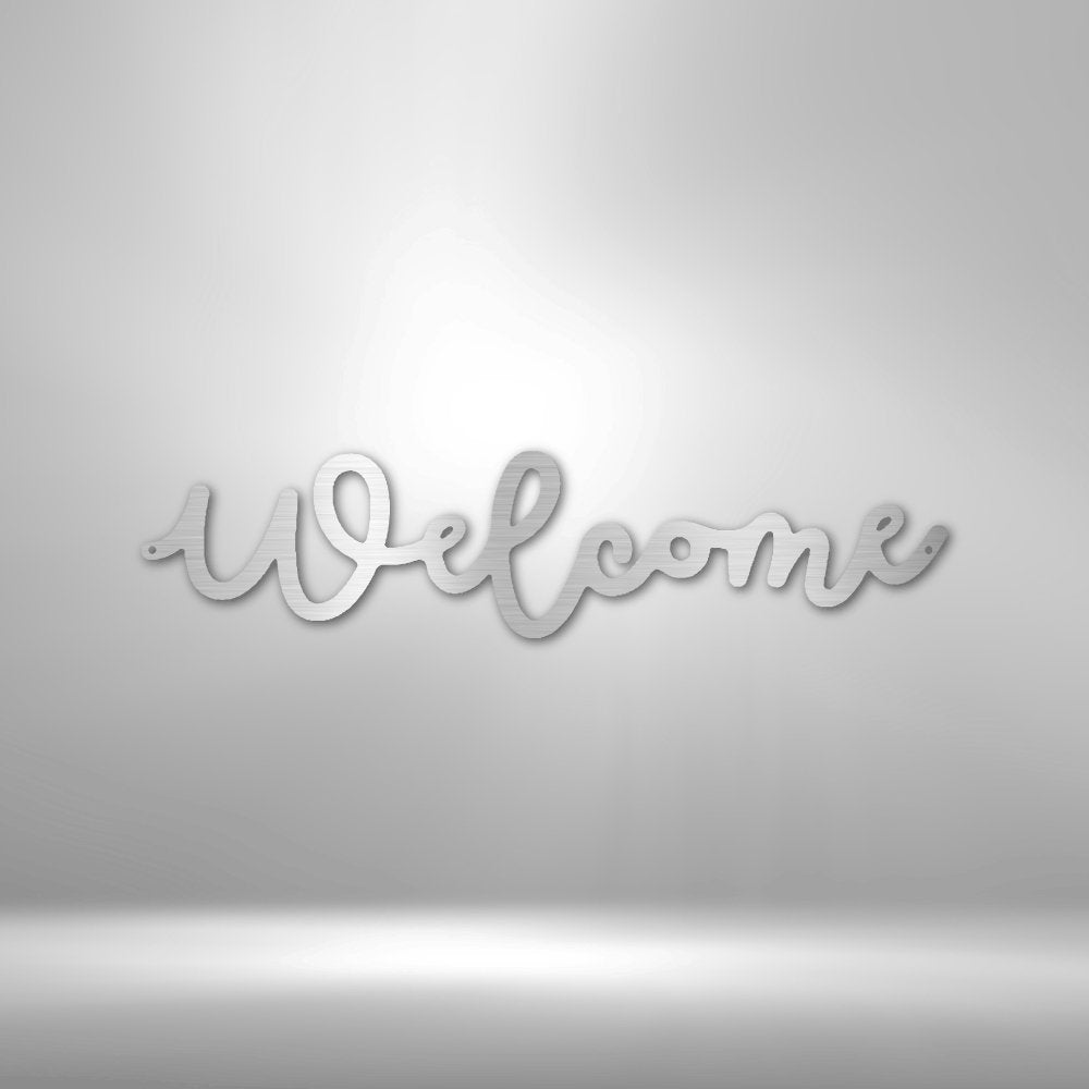Welcome Script Steel Sign - Stylish Metal Wall Decor for Warm Greetings - Stylinsoul