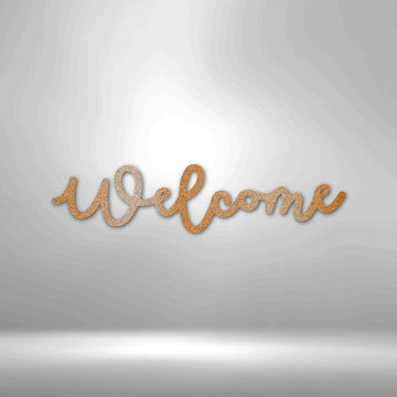Welcome Script Steel Sign - Stylish Metal Wall Decor for Warm Greetings - Stylinsoul
